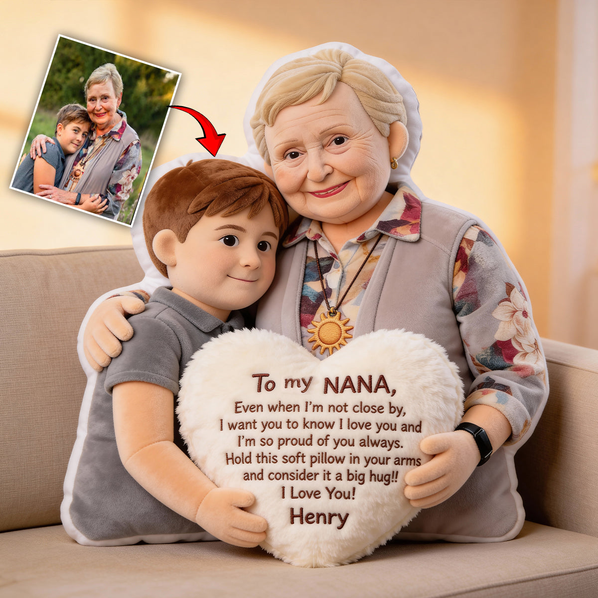 To My Grandma - Personalized Grandma Faux Fur Shaped Pillow