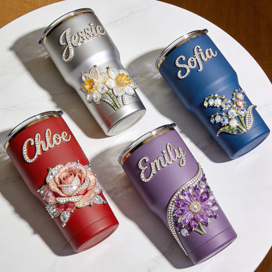 Self Love - Gift For Her - Personalized Birth Month Flower Tumbler