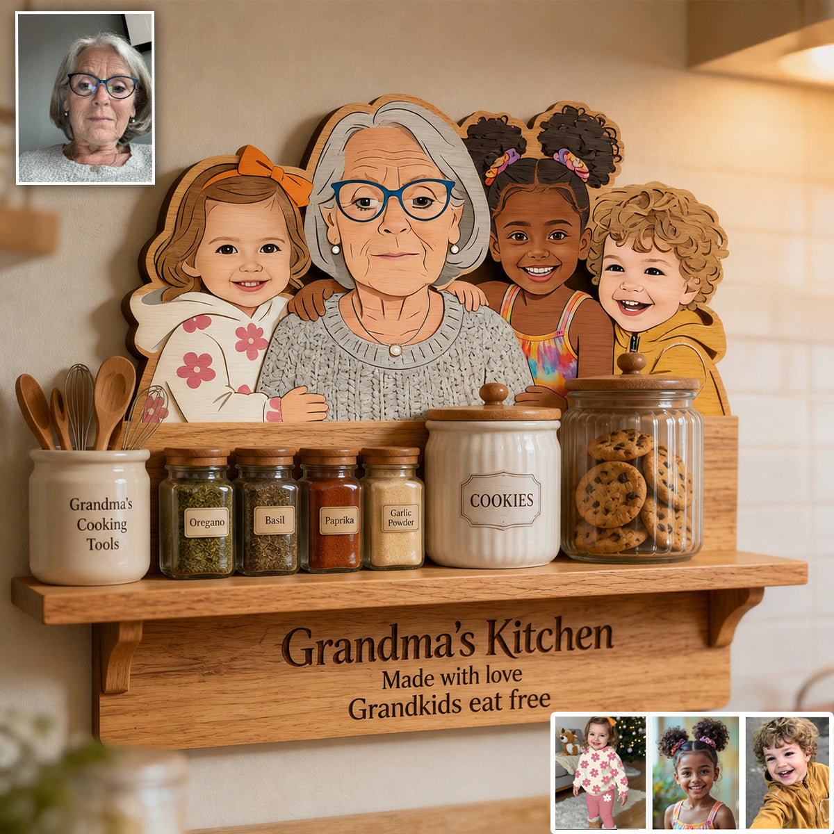 Grandma's Kitchen - Personalized Grandma Wooden Floating Shelf