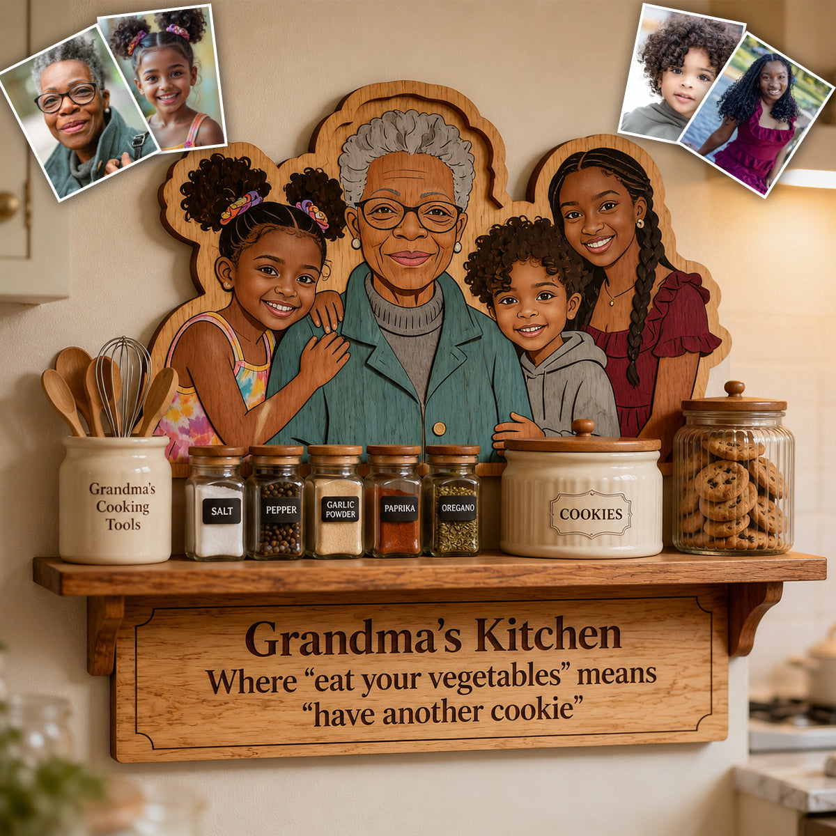Grandma's Kitchen - Personalized Grandma Wooden Floating Shelf