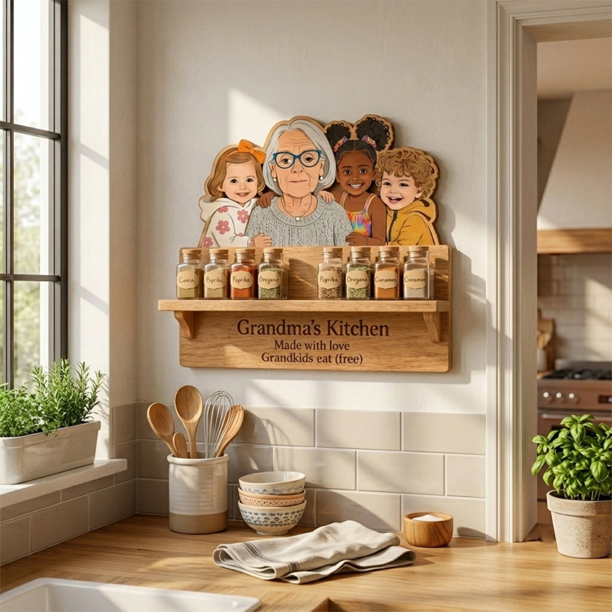 Grandma's Kitchen - Personalized Grandma Wooden Floating Shelf