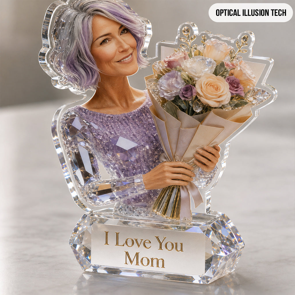 Mom Grandma And Flower Bouquet - Personalized Mother Custom Shaped Acrylic Plaque