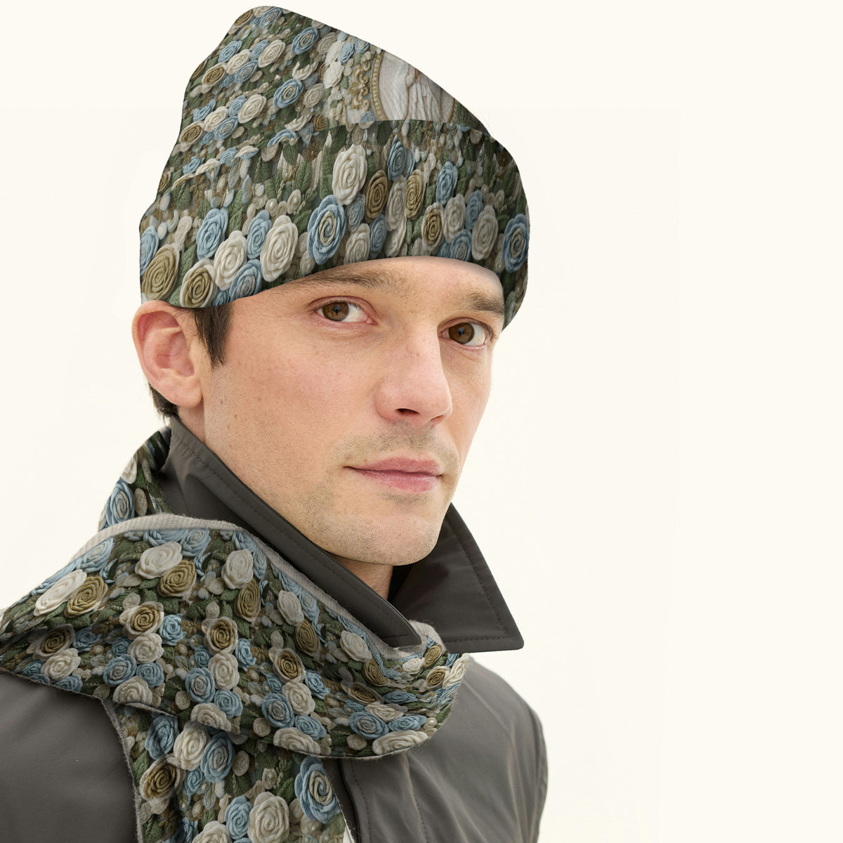 Our Lady's Rose - Personalized Christian Knitted Beanie Hat and Scarf Set