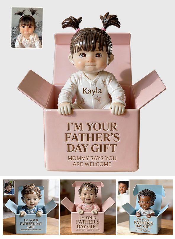 Personalized Baby Girl in Box Acrylic Plaque, Custom Taylor Father's Day Gift Keepsake Statue, Cute Newborn Son Daughter Table Decor from Mommy