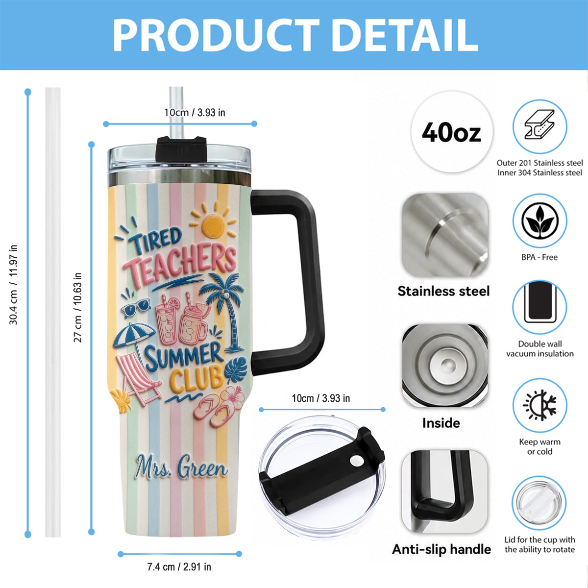 Teachers Off - Personalized Teacher Tumbler With Handle