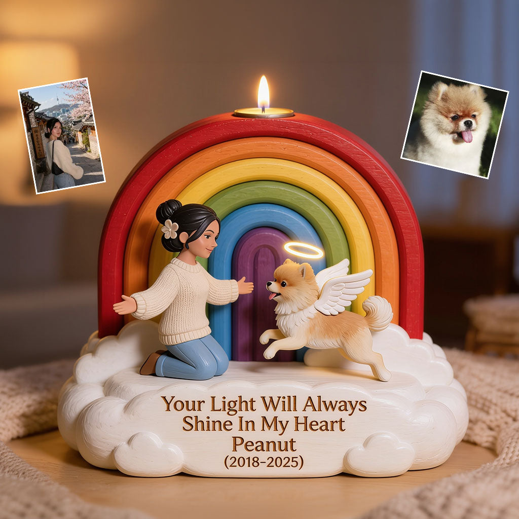 Remember This Rainbow Bridge Remembrance Day - Personalized Dog Custom Shape Wooden Candle Holder