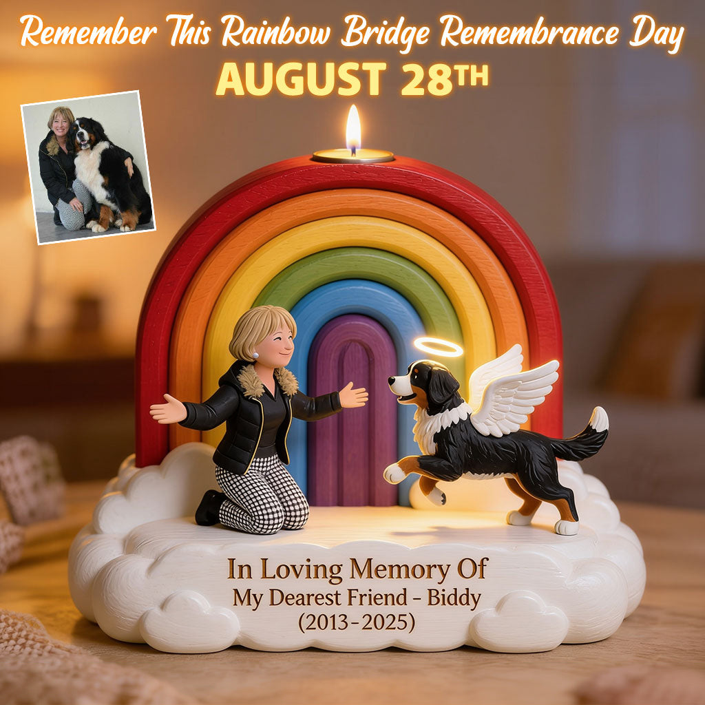 Remember This Rainbow Bridge Remembrance Day - Personalized Dog Custom Shape Wooden Candle Holder