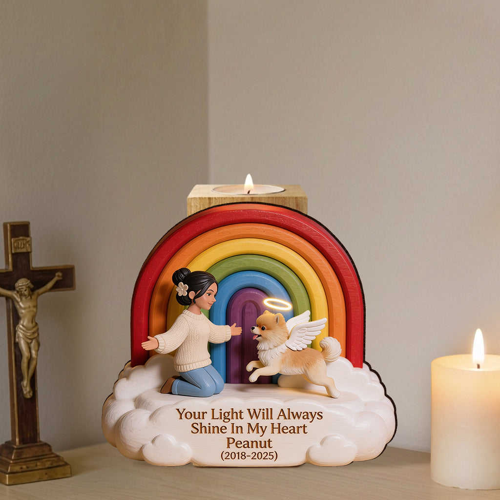 Remember This Rainbow Bridge Remembrance Day - Personalized Dog Custom Shape Wooden Candle Holder