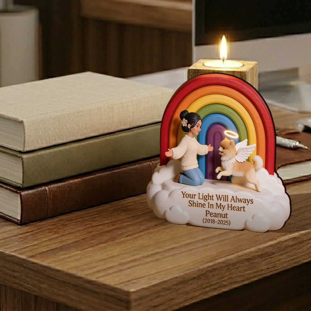 Remember This Rainbow Bridge Remembrance Day - Personalized Dog Custom Shape Wooden Candle Holder