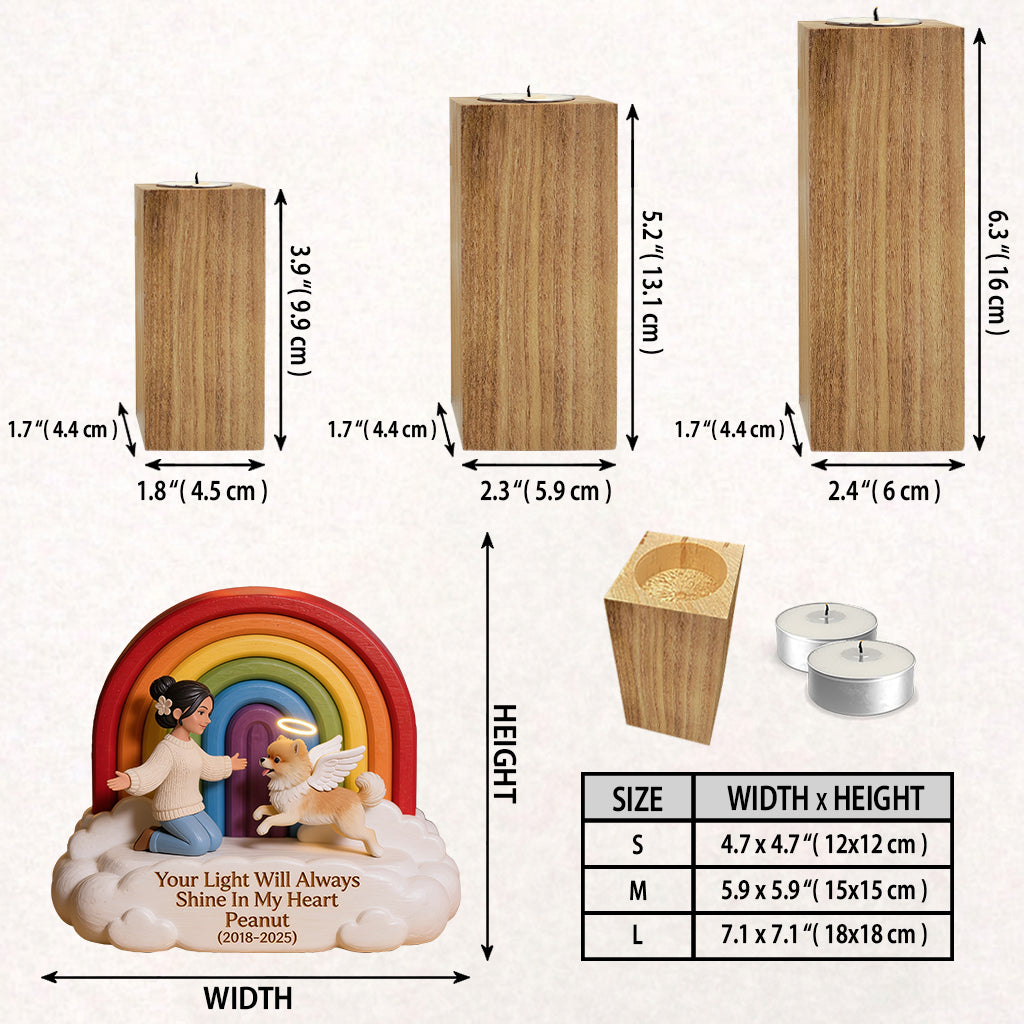 Remember This Rainbow Bridge Remembrance Day - Personalized Dog Custom Shape Wooden Candle Holder