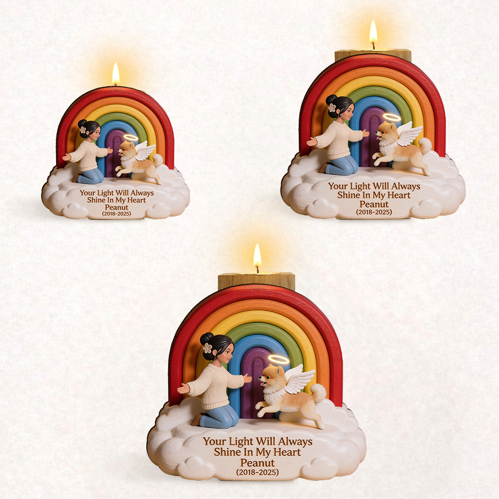 Remember This Rainbow Bridge Remembrance Day - Personalized Dog Custom Shape Wooden Candle Holder
