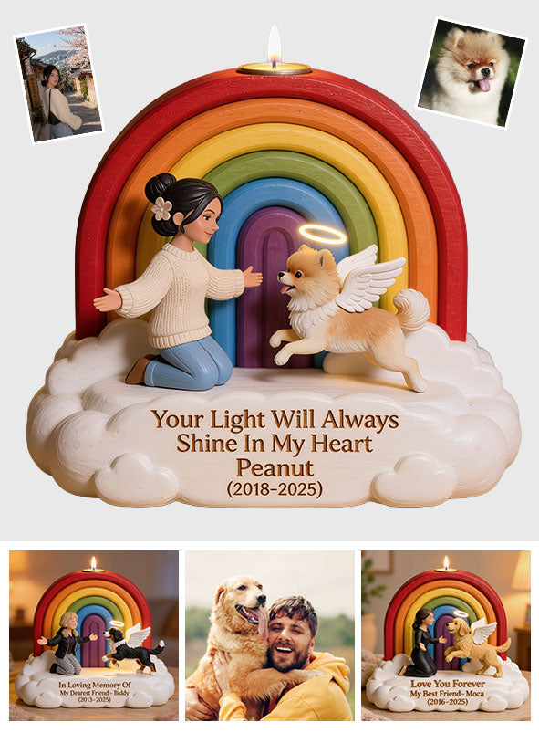 Remember This Rainbow Bridge Remembrance Day - Personalized Dog Custom Shape Wooden Candle Holder
