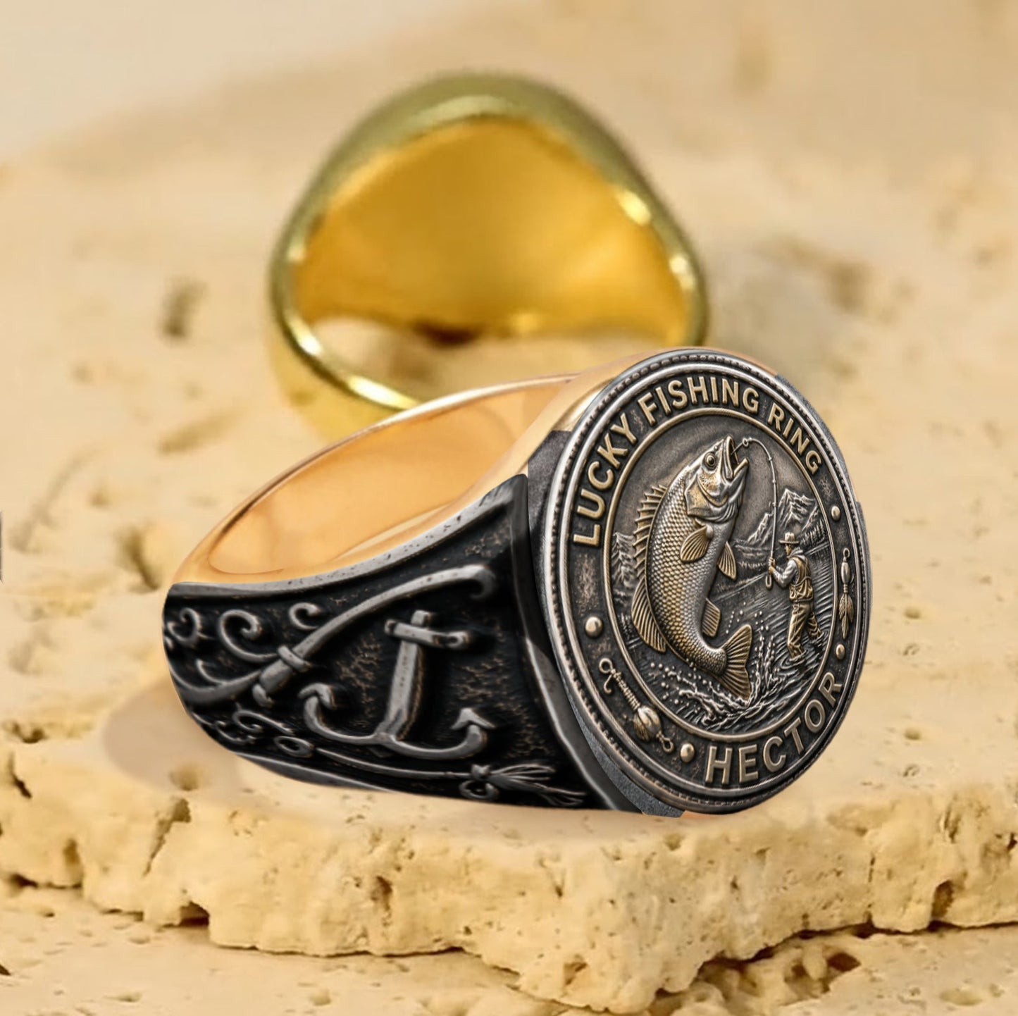 Lucky Fishing Ring - Personalized Fishing Signet Ring