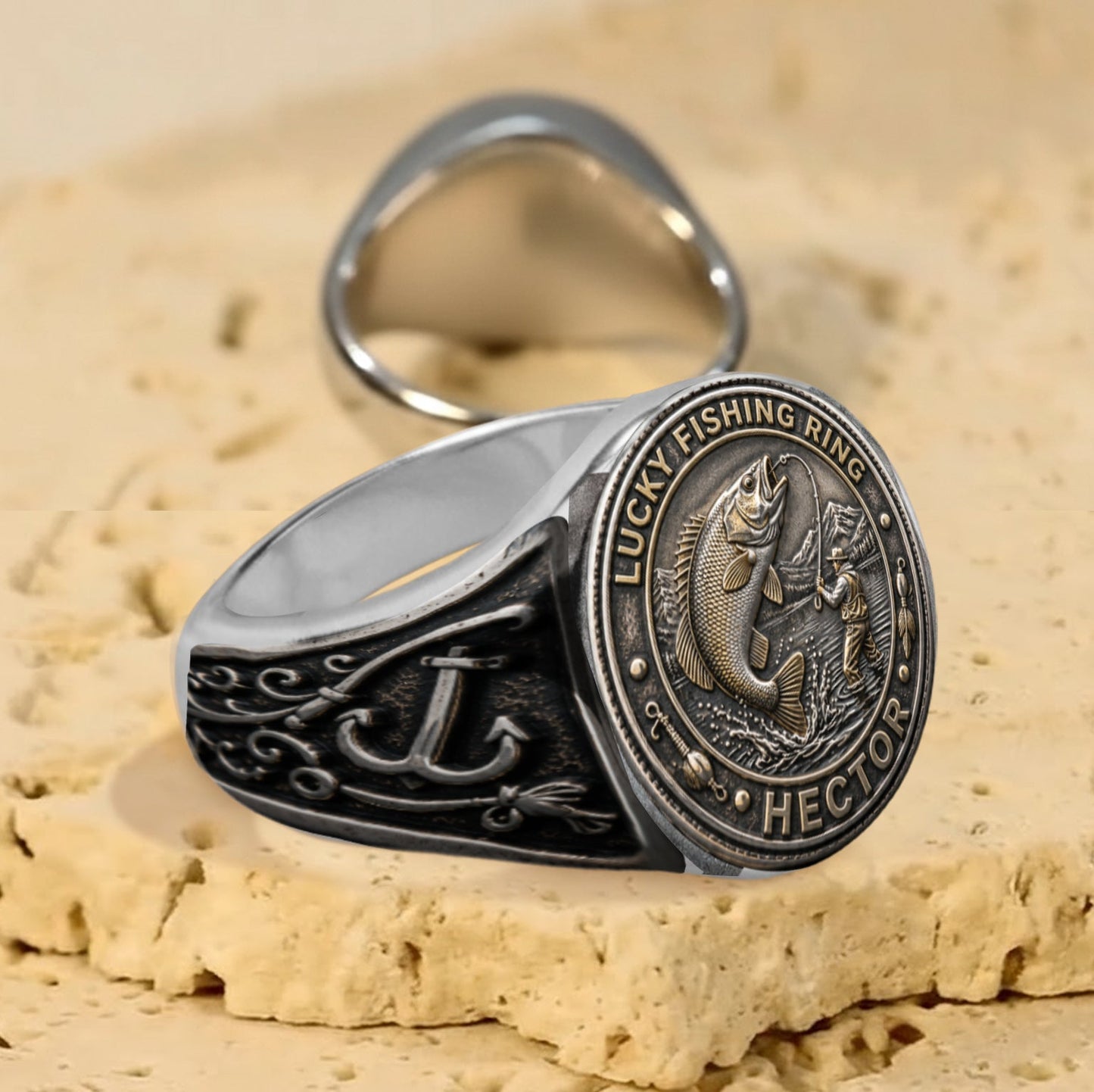 Lucky Fishing Ring - Personalized Fishing Signet Ring