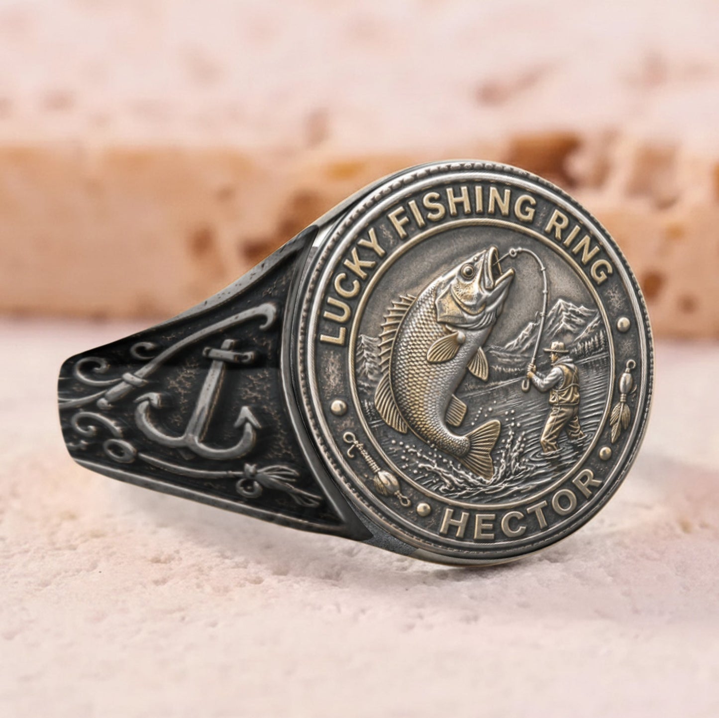 Lucky Fishing Ring - Personalized Fishing Signet Ring