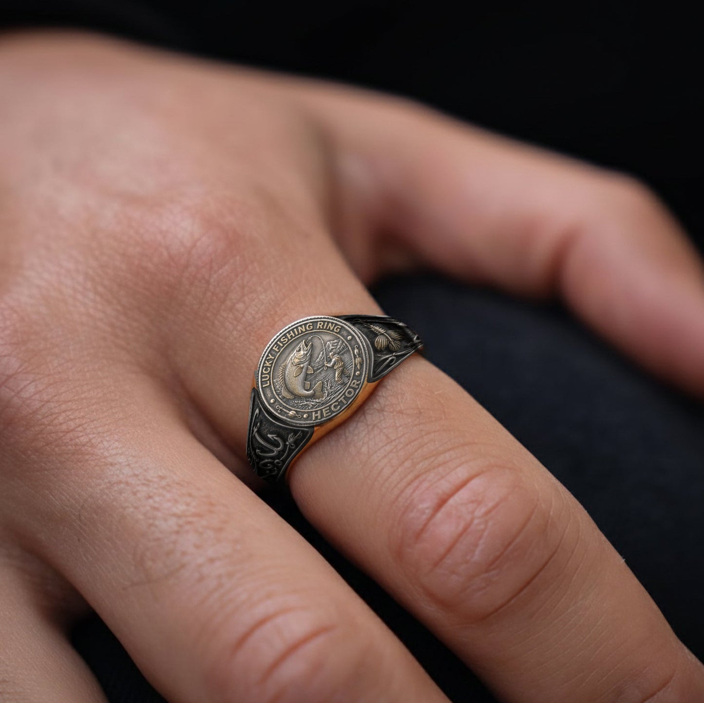 Lucky Fishing Ring - Personalized Fishing Signet Ring