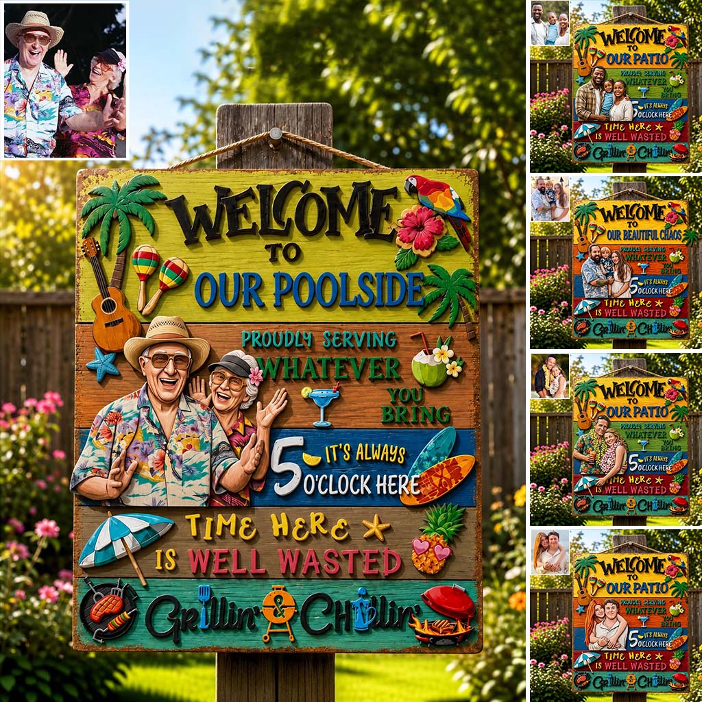 Welcome to Our Patio Outdoor - Personalized Backyard 2 Layered Wood Sign / Wood Plaque