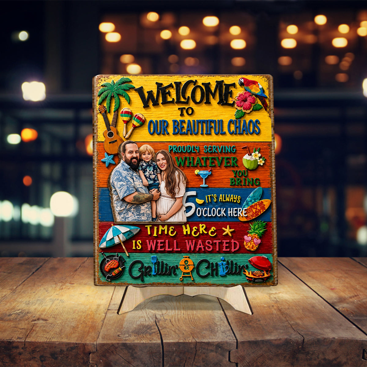Welcome to Our Patio Outdoor - Personalized Backyard 2 Layered Wood Sign / Wood Plaque