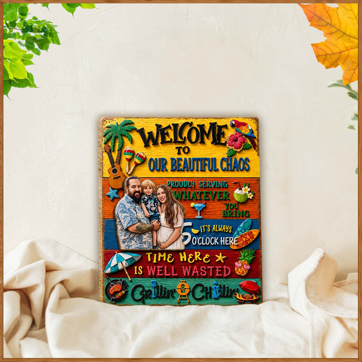Welcome to Our Patio Outdoor - Personalized Backyard 2 Layered Wood Sign / Wood Plaque