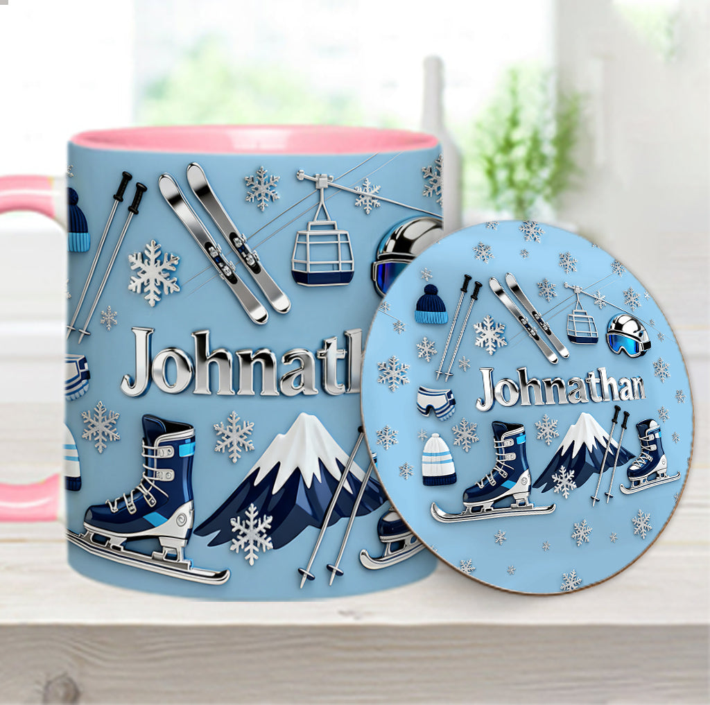 Skiing Makes Me Happy - Personalized Skiing Accent Mug & Coaster