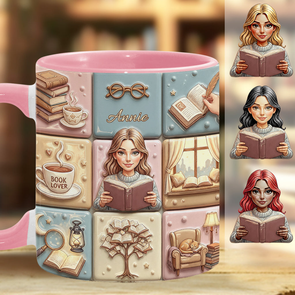 Reading Lover Bookaholic - Personalized Breast Cancer Awareness Accent Mug