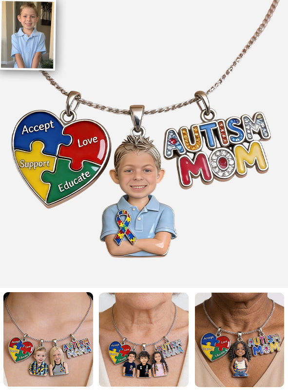 Proud Autism Mom - Personalized Autism Awareness Metal Necklaces With Pendants
