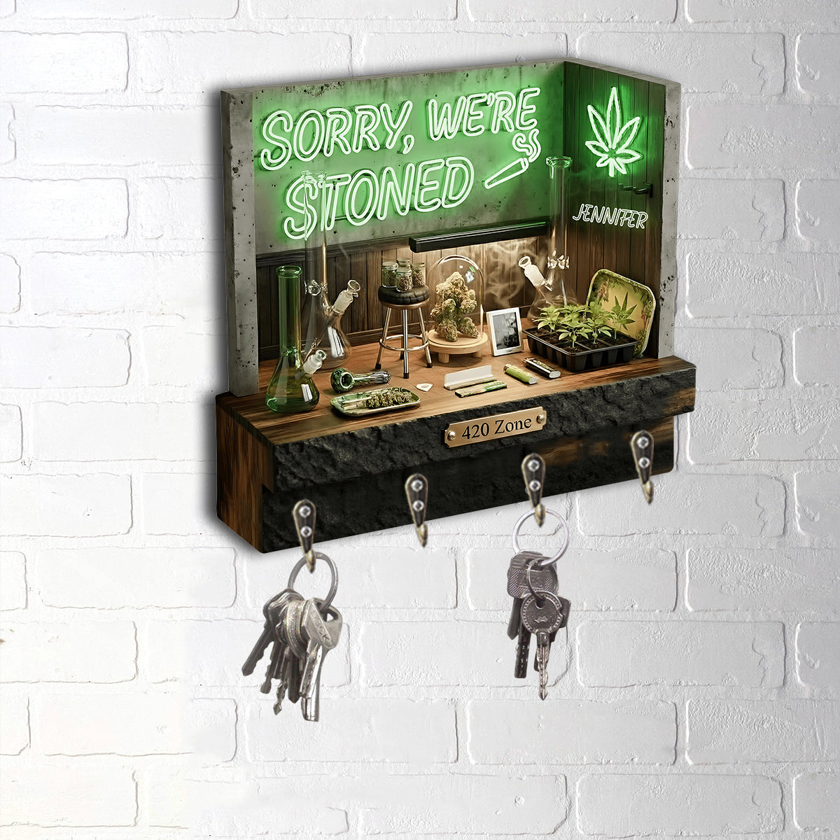 Sorry We're Stoned, 420 - Personalized Weed Custom Shaped Hanging Rack