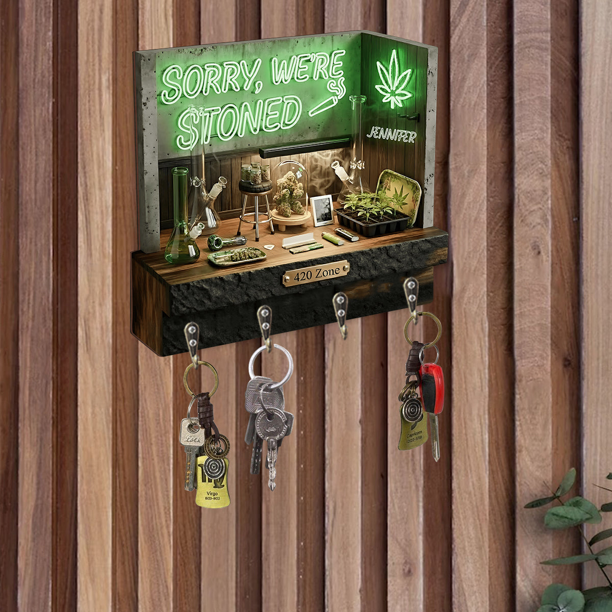 Sorry We're Stoned, 420 - Personalized Weed Custom Shaped Hanging Rack