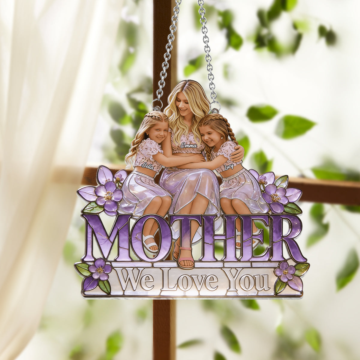 We Love You - Personalized Mother Window Hanging Suncatcher Ornament