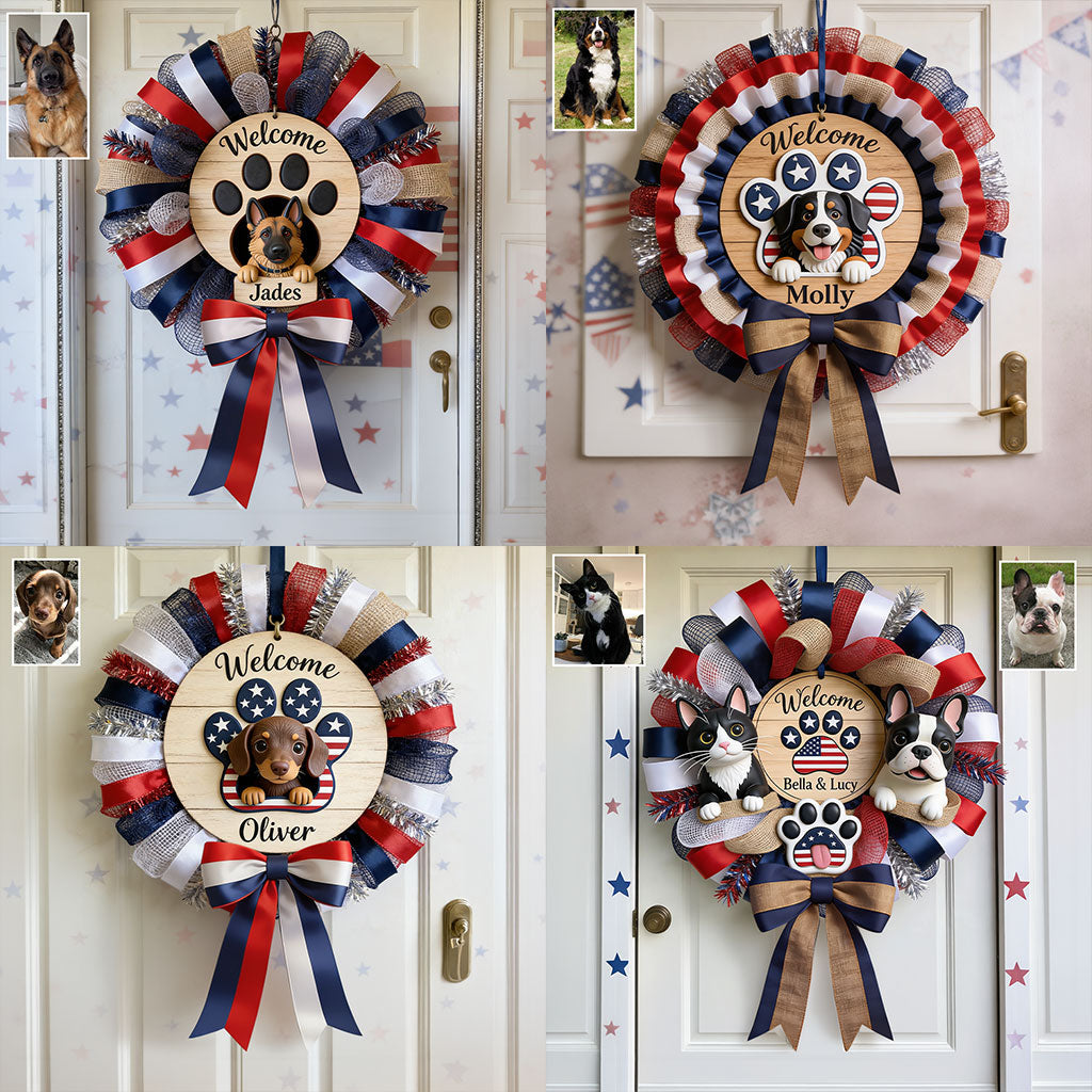 Welcome - Personalized Dog Shaped Wood Sign With Sash
