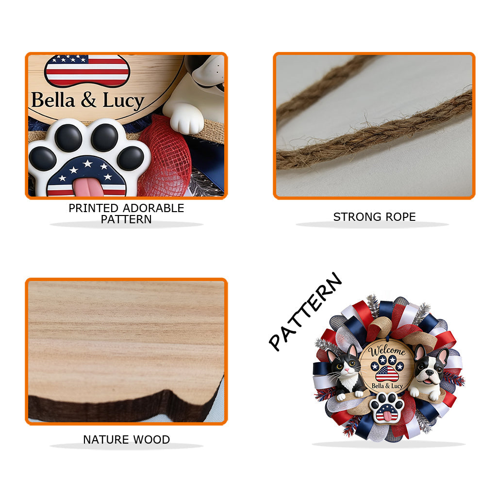 Welcome - Personalized Dog Shaped Wood Sign With Sash