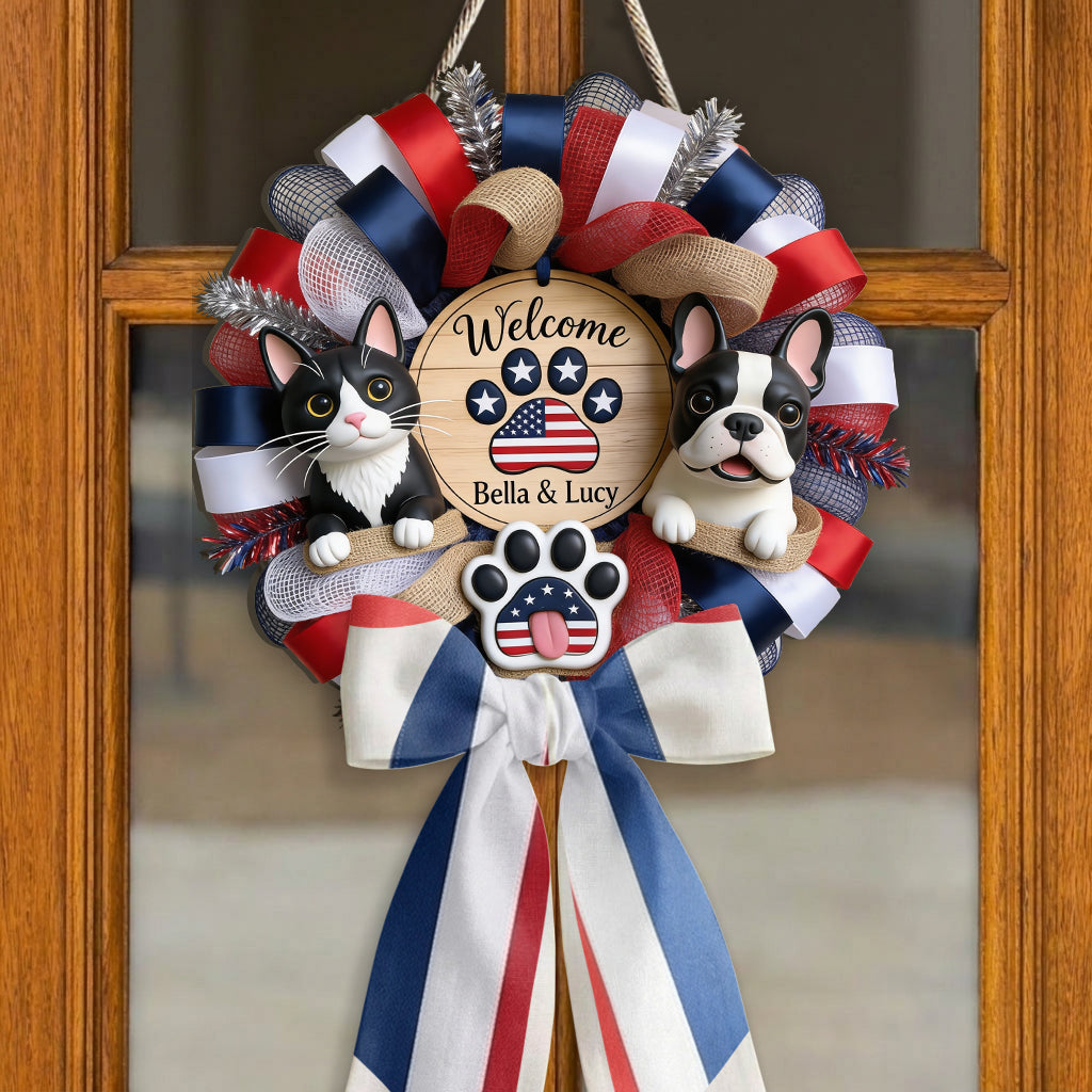 Welcome - Personalized Dog Shaped Wood Sign With Sash