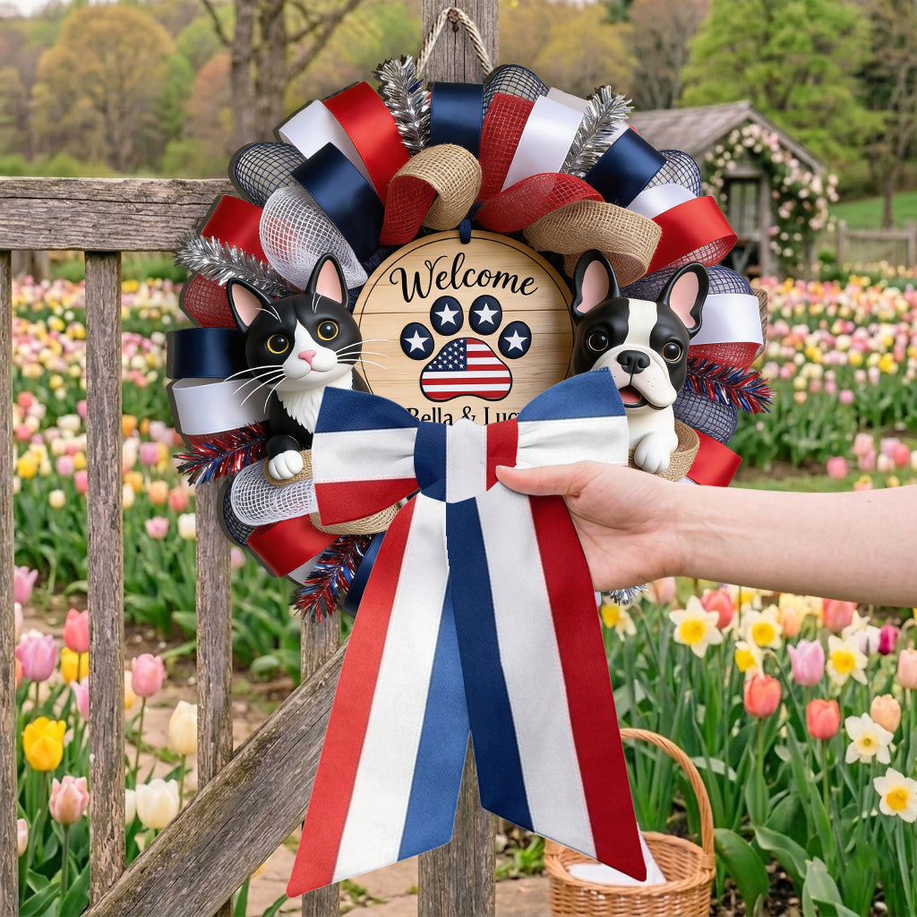 Welcome - Personalized Dog Shaped Wood Sign With Sash