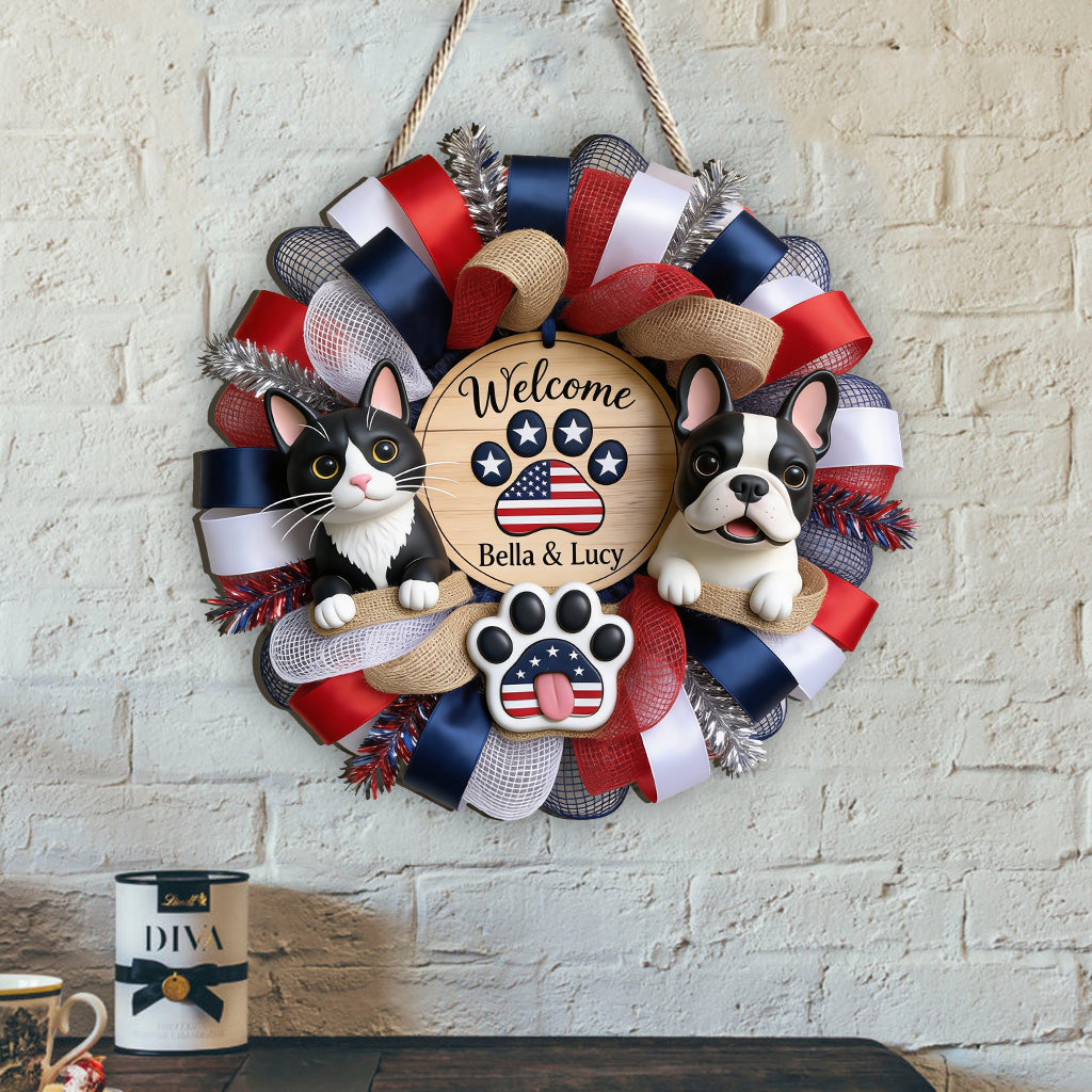 Welcome - Personalized Dog Shaped Wood Sign With Sash