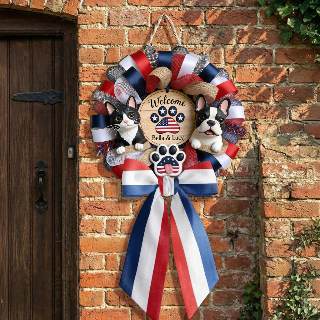 Welcome - Personalized Dog Shaped Wood Sign With Sash