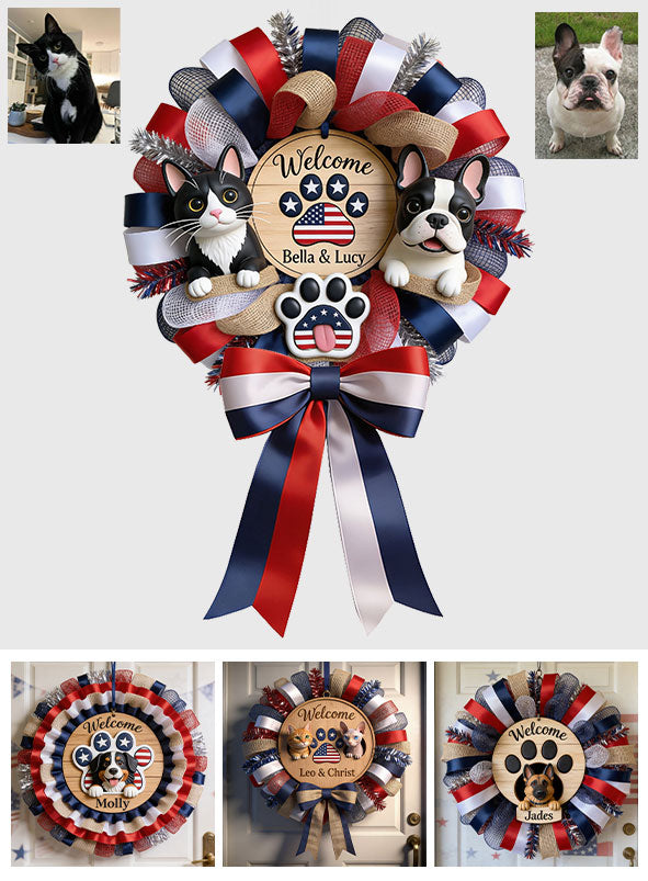 Welcome - Personalized Dog Shaped Wood Sign With Sash
