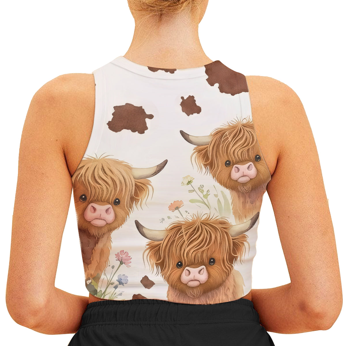 Love Highland Cows - Personalized Highland Cow Flare Leggings & Crop Tanktop