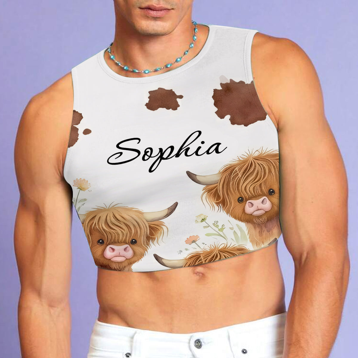 Love Highland Cows - Personalized Highland Cow Flare Leggings & Crop Tanktop