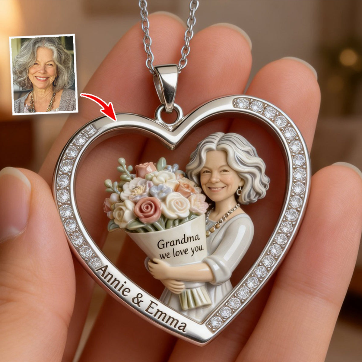 Mother's Day Flower Hug Necklace - Personalized Mother Shaped Metal Pendant Necklace