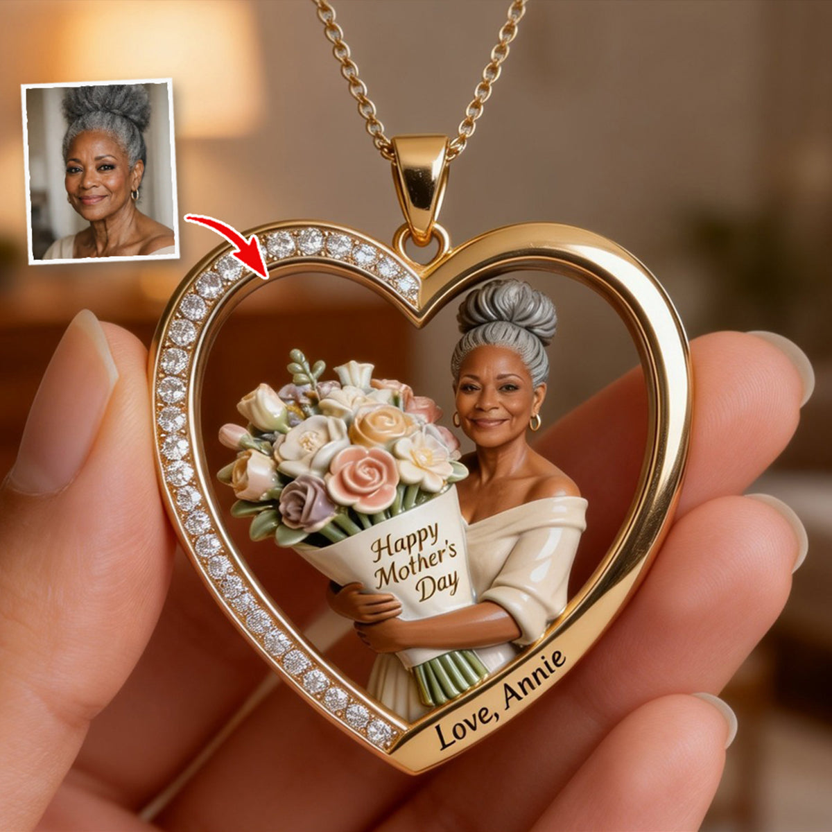 Mother's Day Flower Hug Necklace - Personalized Mother Shaped Metal Pendant Necklace