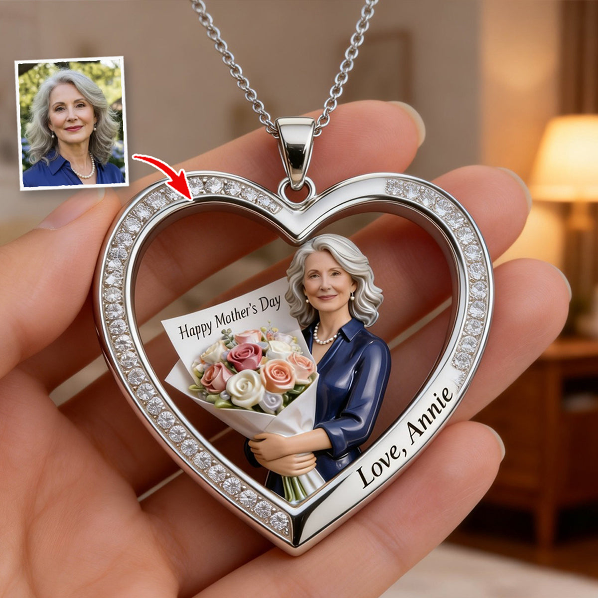 Mother's Day Flower Hug Necklace - Personalized Mother Shaped Metal Pendant Necklace