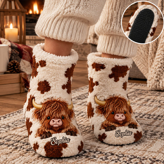 Love Highland Cow - Personalized Highland Cow Faux Fur Boot Slippers