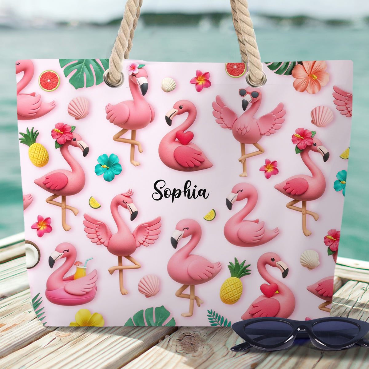 Love Flamingos - Personalized Flamingo Beach Bag