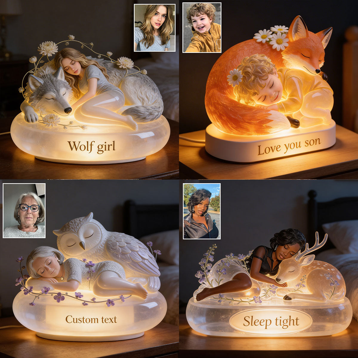 Spirit Animal Reading With Birth Month Flower - Personalized Spirit Animal Acrylic LED Night Light