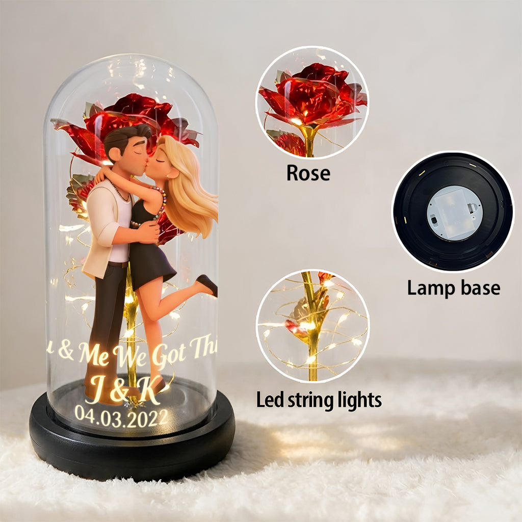 You & Me We Got This - Personalized Couple Glowing Roses Glass Dome