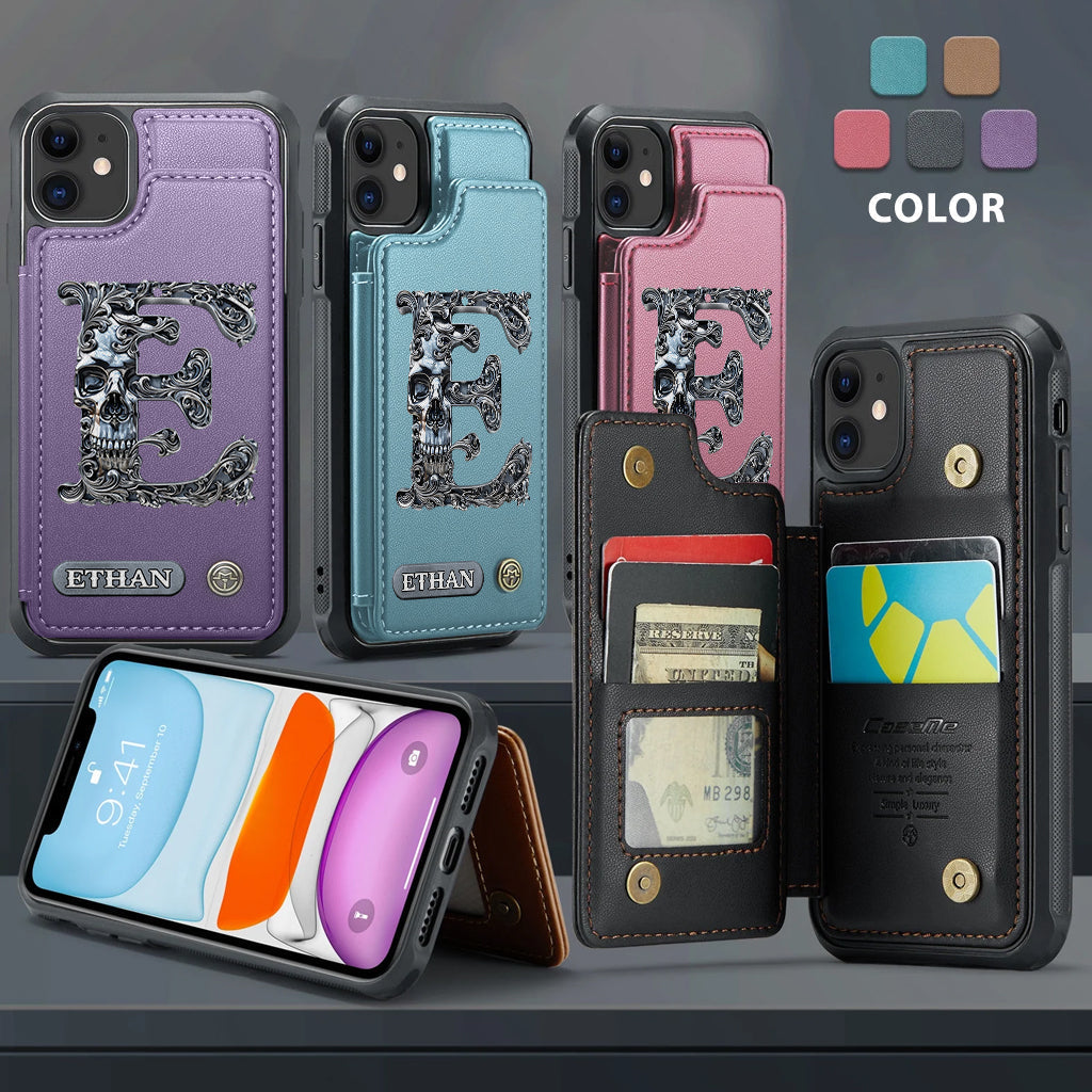 Skull Name Initial Letter - Personalized Skull Wallet Phone Case