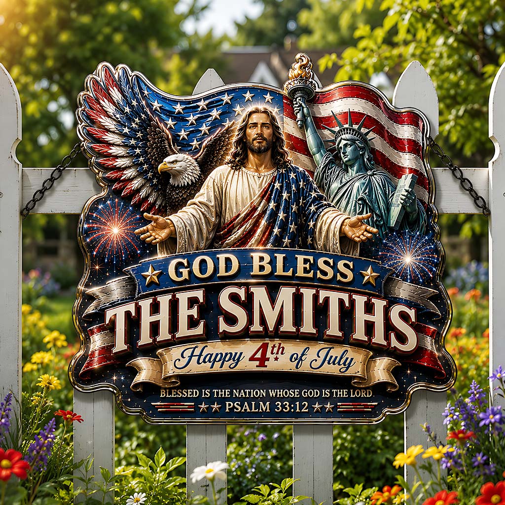 One Nation Under God, 4th Of July - Personalized Christian 3D Printed Cut Metal Sign