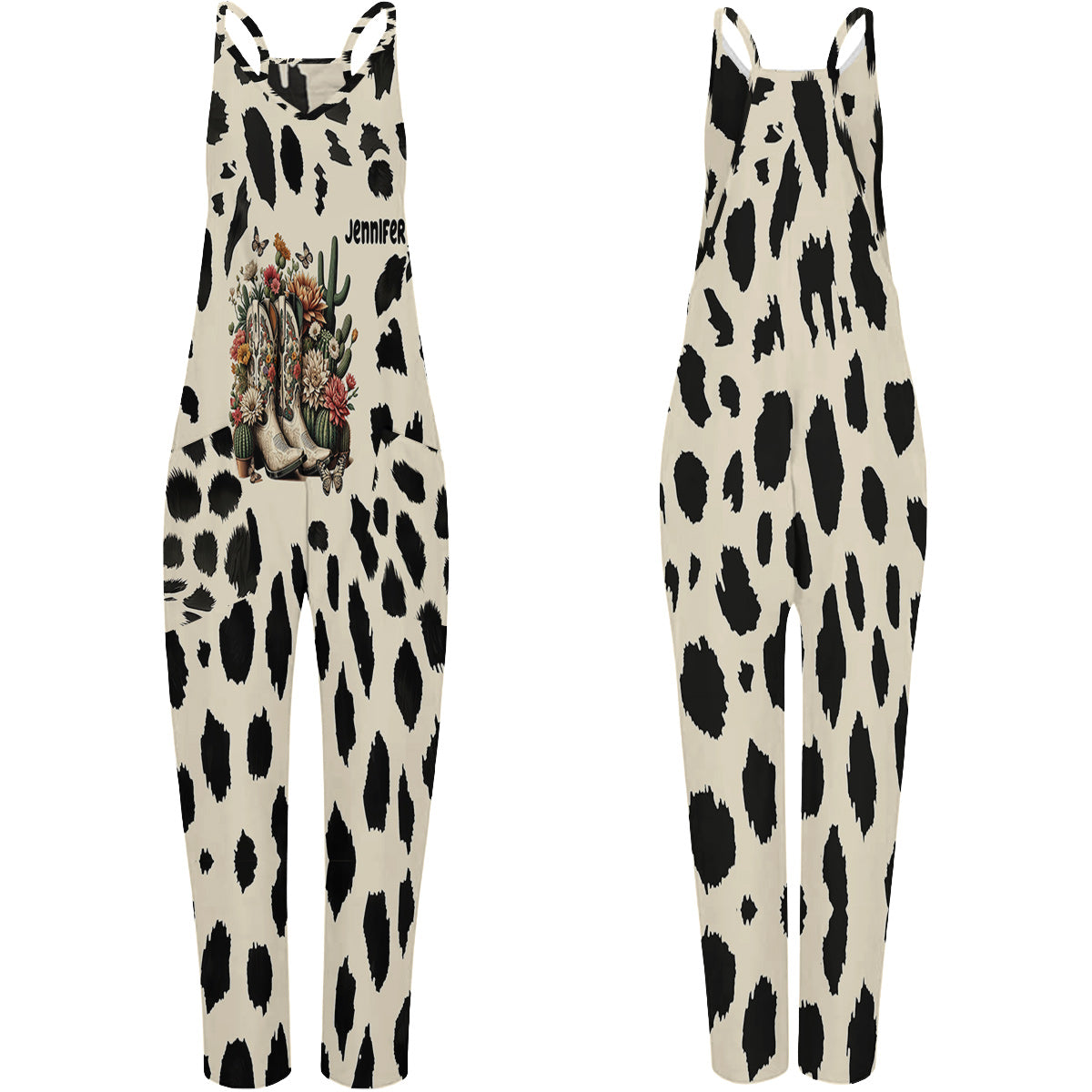 Western Cowgirl Boots - Personalized Cowgirl Loose-Fit Overalls/ Rompers