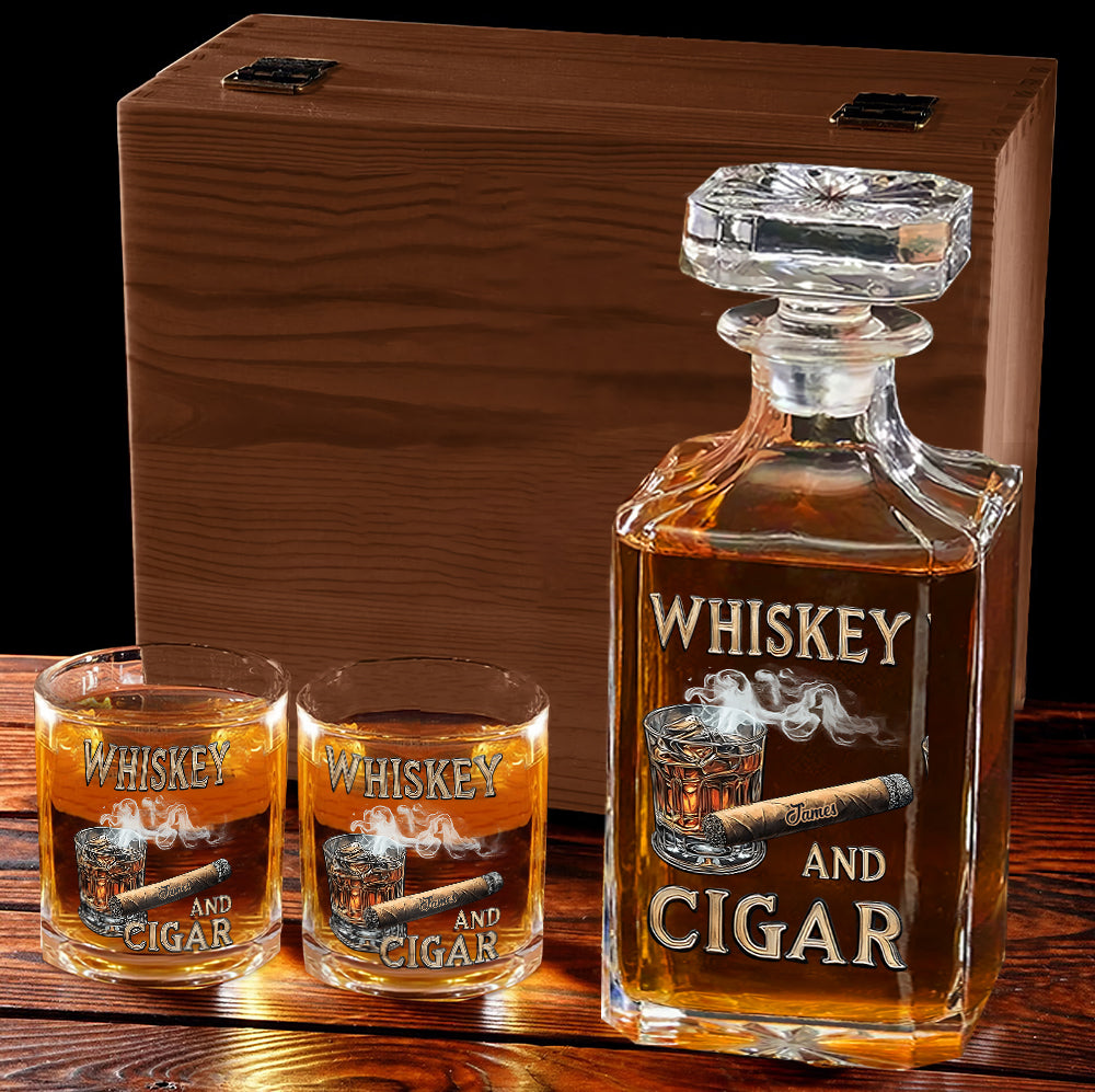 Whiskey And Cigar - Personalized Whisky Whiskey Decanter Set