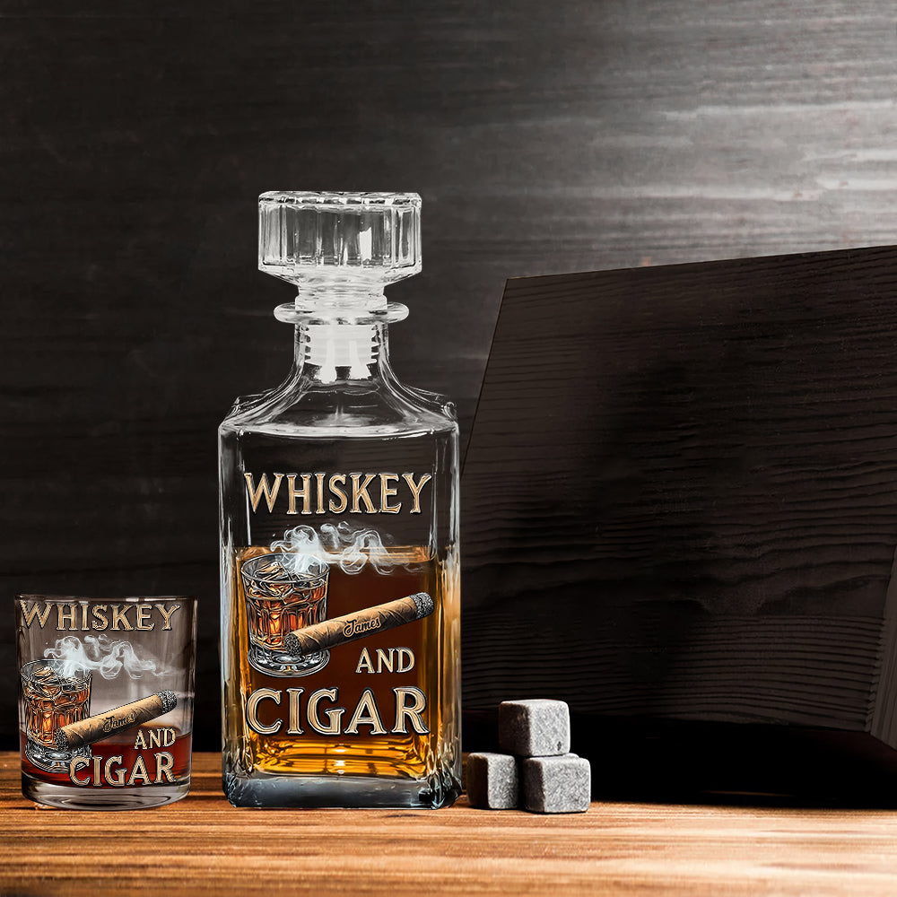 Whiskey And Cigar - Personalized Whisky Whiskey Decanter Set